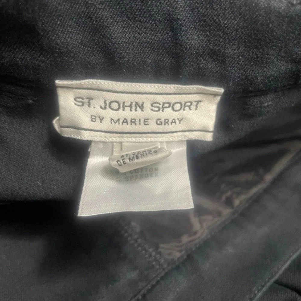 St John Sport 6 Cotton Spandex Straight Black Pants Gold‎ Accents Pockets